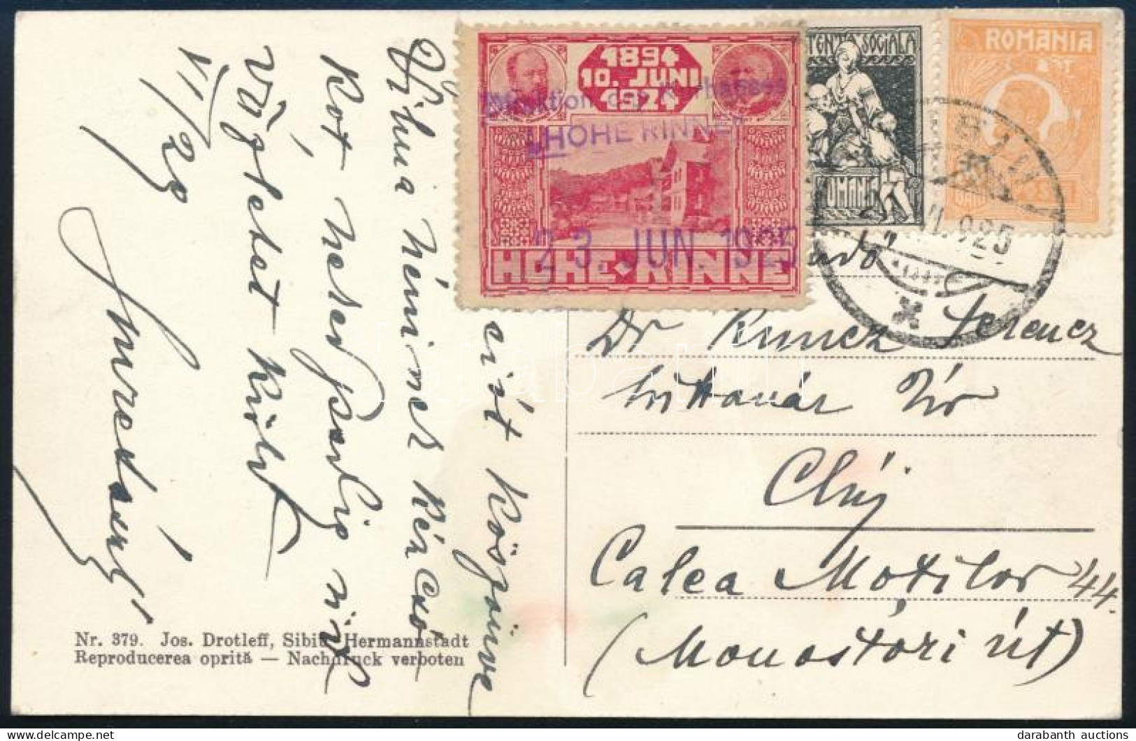 Hohe Rinne 1925 Képeslap Kolozsvárra / Postcard To Cluj - Sonstige & Ohne Zuordnung