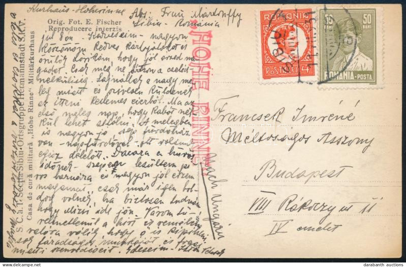 1931 Hohe Rinne Katonai Szanatórium Képeslap Budapestre / Military Rest Home Postcard Mailed To Budapest - Altri & Non Classificati