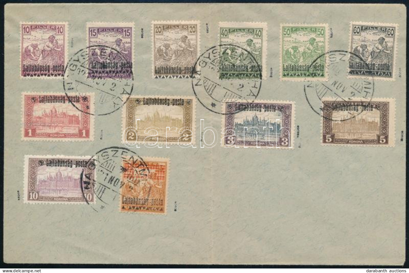 Nyugat-Magyarország III. 1921 12 Klf Bélyeg Címzetlen Borítékon / 12 Different Stamps On Cover "NAGYSZENTMIHÁLY". Signed - Sonstige & Ohne Zuordnung