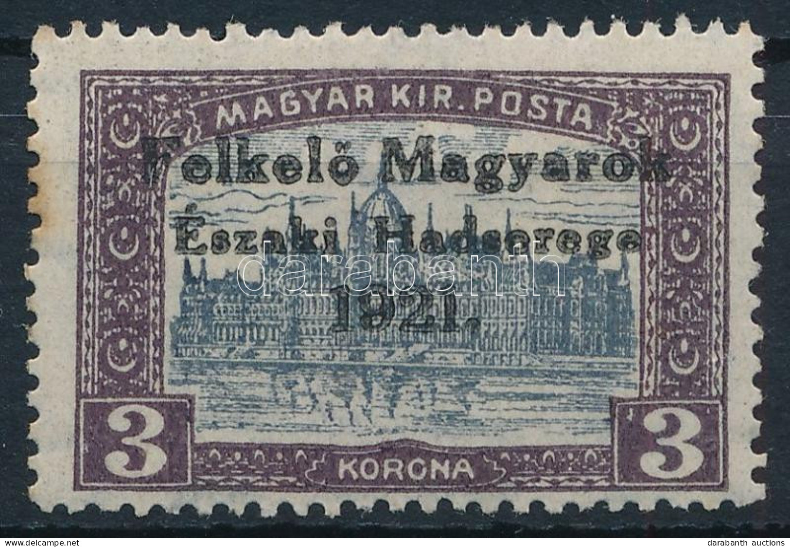 * Nyugat-Magyarország V. 1921 Parlament 3K (kis Rozsdafolt) / Mi 53. Signed: Bodor (small Stain Spot) - Autres & Non Classés