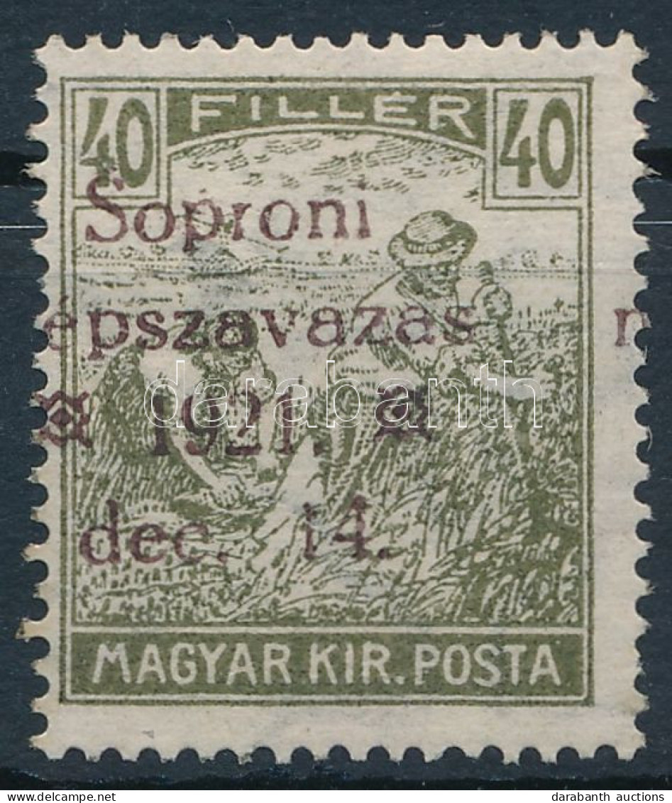 * Nyugat-Magyarország VIII. 1921 Arató 40f Elcsúszott Felülnyomással / Mi III. With Shifted Overprint. Signed: Bodor - Other & Unclassified