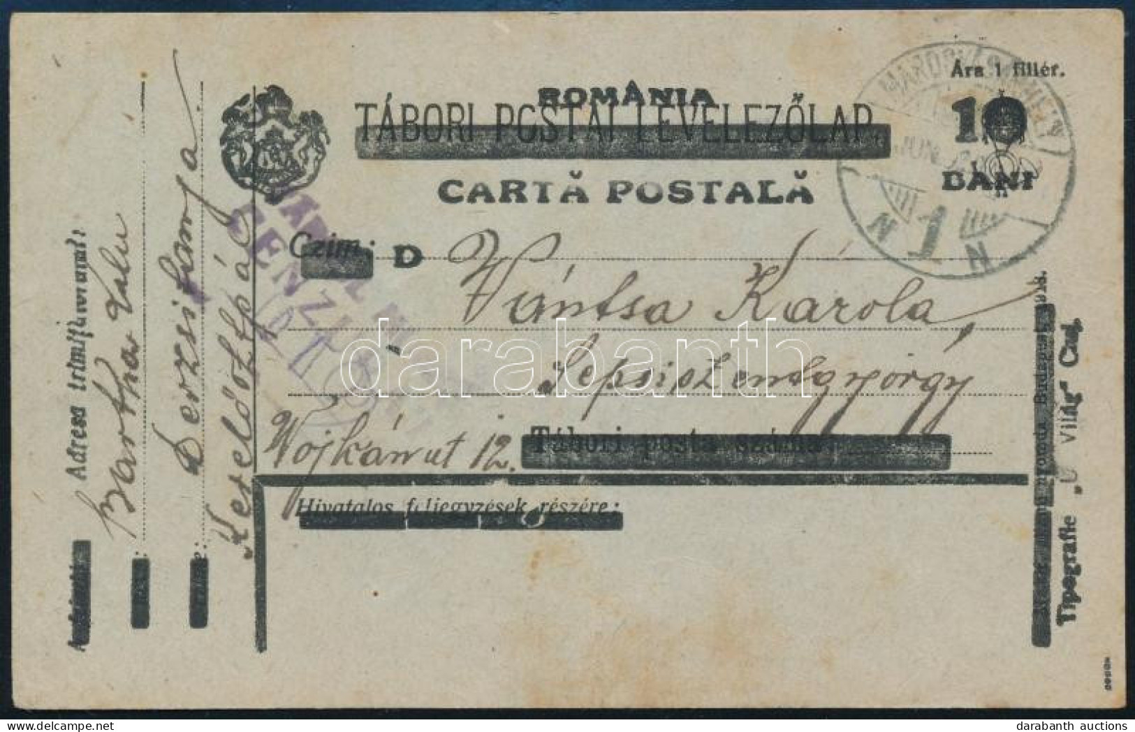 Kolozsvár 1919 Levelezőlap Marosvásárhelyről, Cenzúrázva. / Censored Postcard. Signed: Bodor - Other & Unclassified