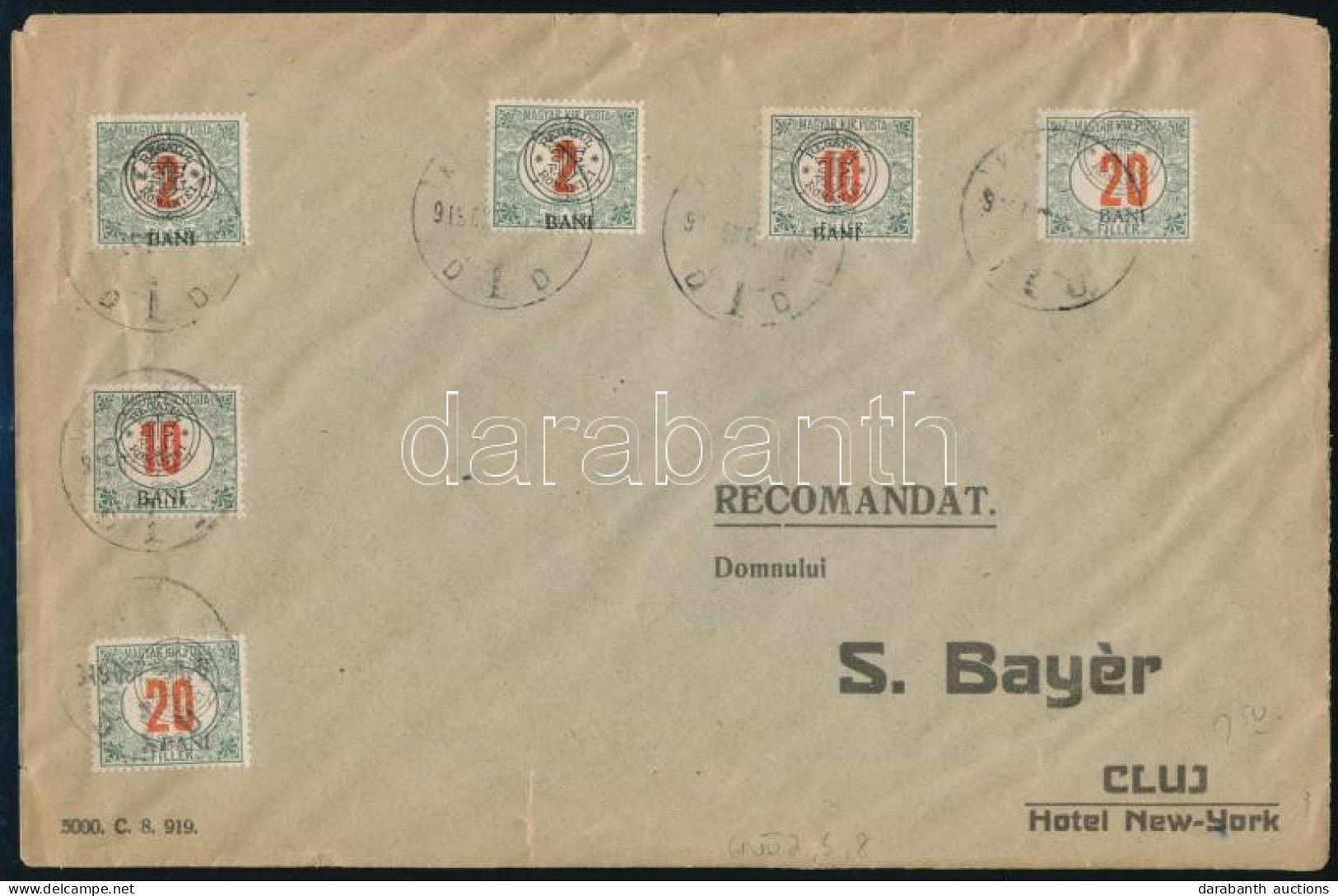 Kolozsvár 1919 S. Bayer Bélyegkereskedőnek Címzett Levél, Portóbélyegekkel. / Cover With 6 Postage Due Stamps. Signed: B - Other & Unclassified