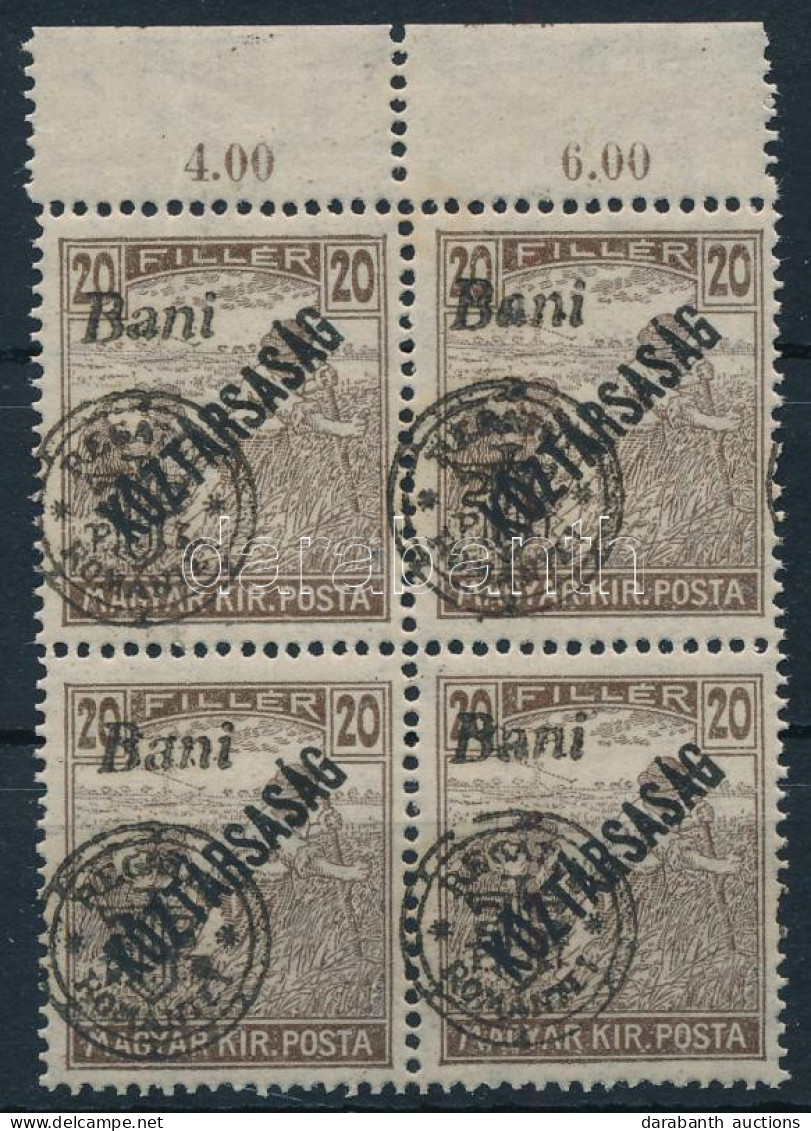 ** Nagyvárad 1919 Arató 20f ívszéli Négyestömb Elcsúszott Felülnyomással / Mi 33 II. Block Of 4 With Shifted Overprint.  - Other & Unclassified