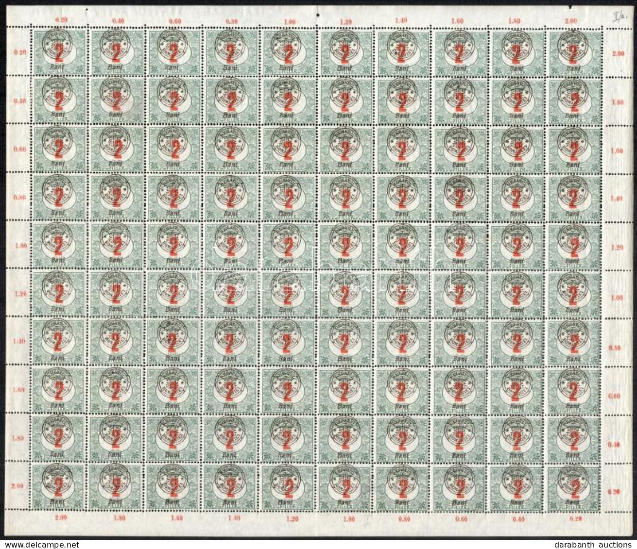 ** Nagyvárad 1919 Portó 2f Hajtott Teljes ív, II/A Típus, / Folded Complete Sheet. Signed: Bodor - Other & Unclassified