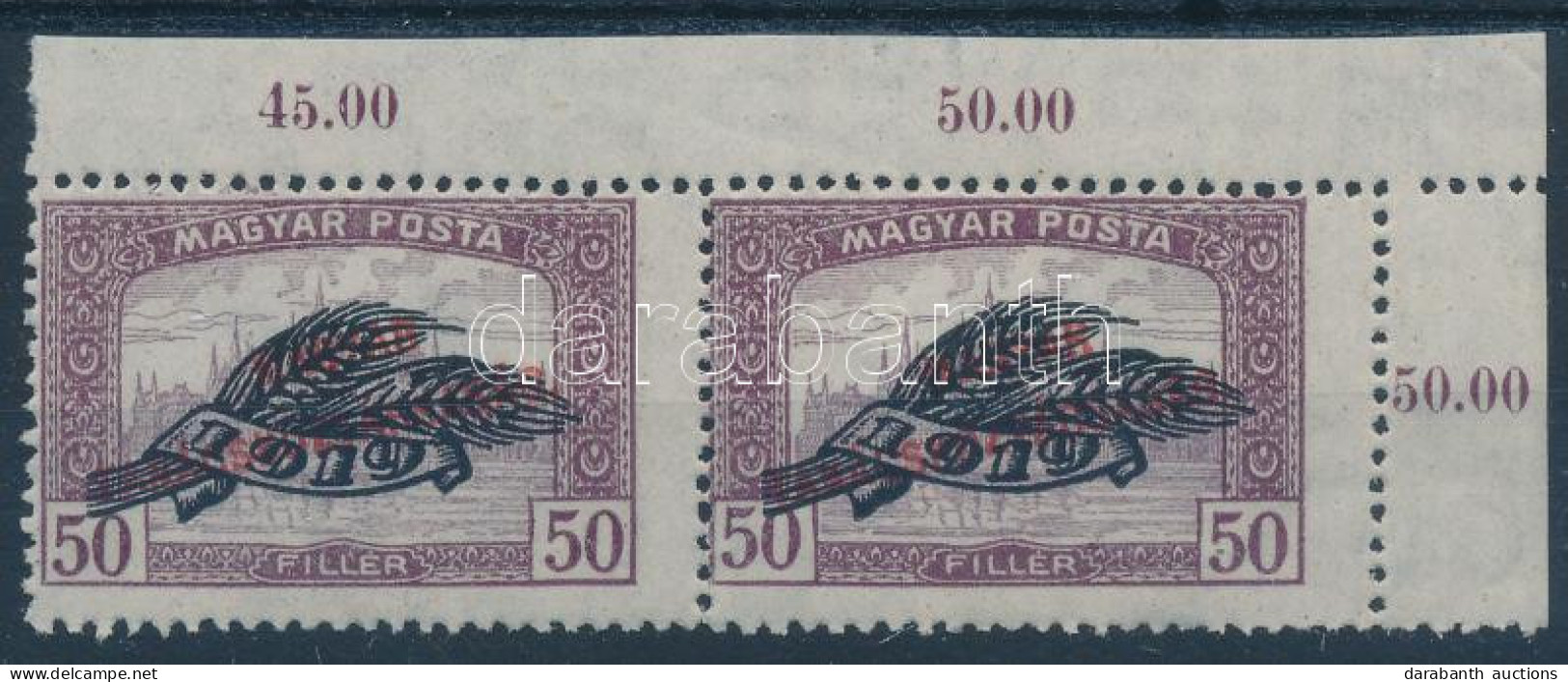 ** 1920 Búzakalász 50f ívsarki Pár Elfogazva / Mi 303 Corner Pair With Shifted Perforation - Otros & Sin Clasificación