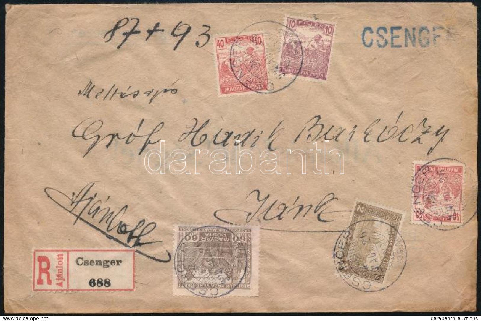 1920 Ajánlott Levél 5 Db Bélyeggel / Registered Cover "CSENGER" - Other & Unclassified