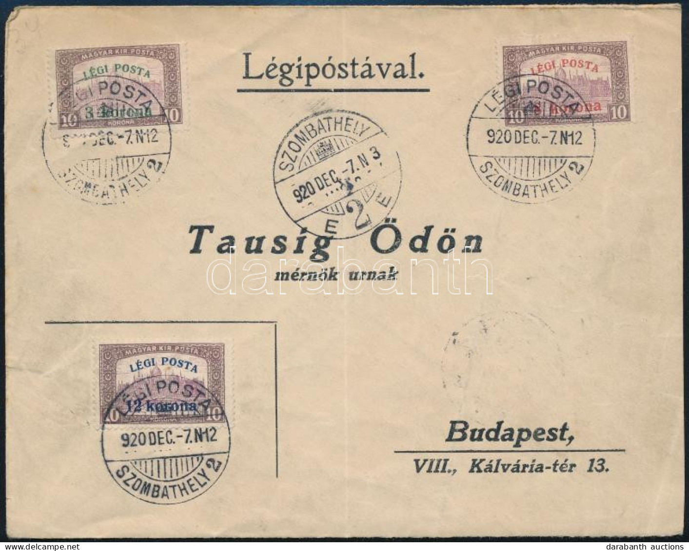 1920 Légiposta Sor Légi Levélen / Mi 319-321 On Airmail Cover - Other & Unclassified