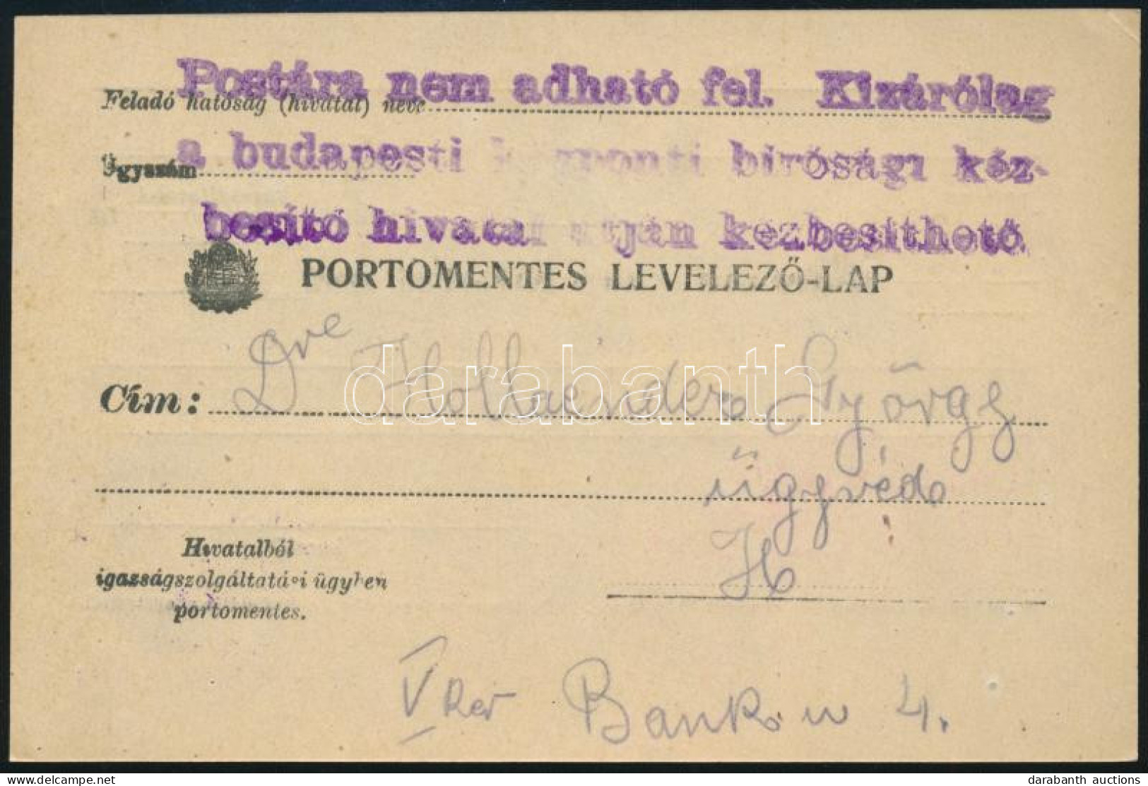 1921 Portómentes Budapest Helyi Levelezőlap / Local Postcard - Altri & Non Classificati