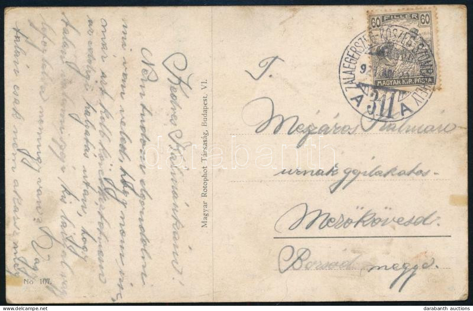 1921 Képeslap "ZALAEGERSZEG-KŐSZEG-SZOMBATHELY" Vasúti Mozgóposta Bélyegzéssel / Postcard With Railway Postmark - Altri & Non Classificati