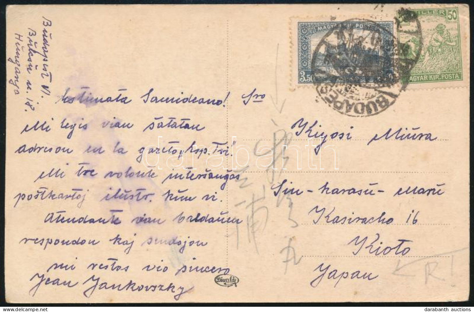 ~1922 Képeslap Japánba, Ritka Desztináció! / Postcard To Japan, R! - Sonstige & Ohne Zuordnung