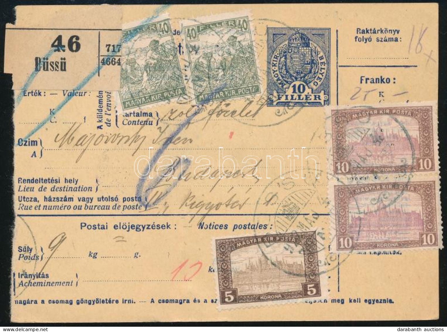 1922 Csomagszállító 25,80K Bérmentesítéssel / Parcel Card With 25,80K Franking - Other & Unclassified