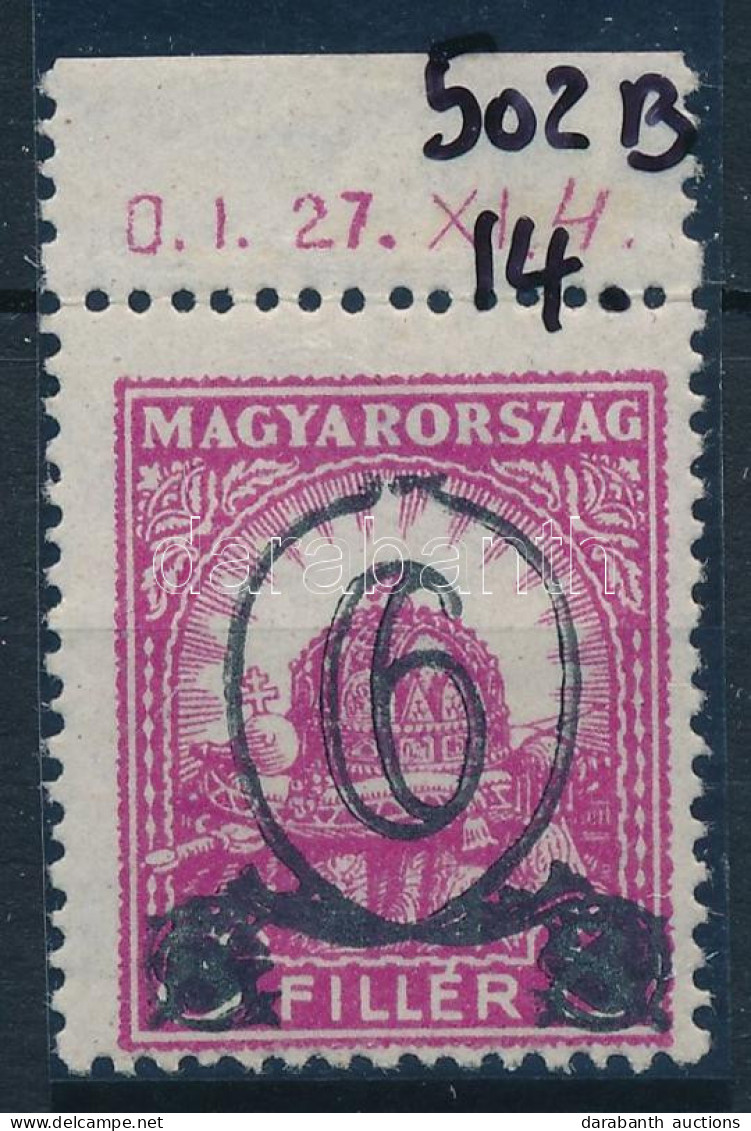 ** 1931 Kisegítő 6/8f (502B) VIII-as Vízjellel, 14 : 14 1/4 Fogazással (falc Az ívszélen) / Mi 472x Perforation: 14 : 14 - Other & Unclassified