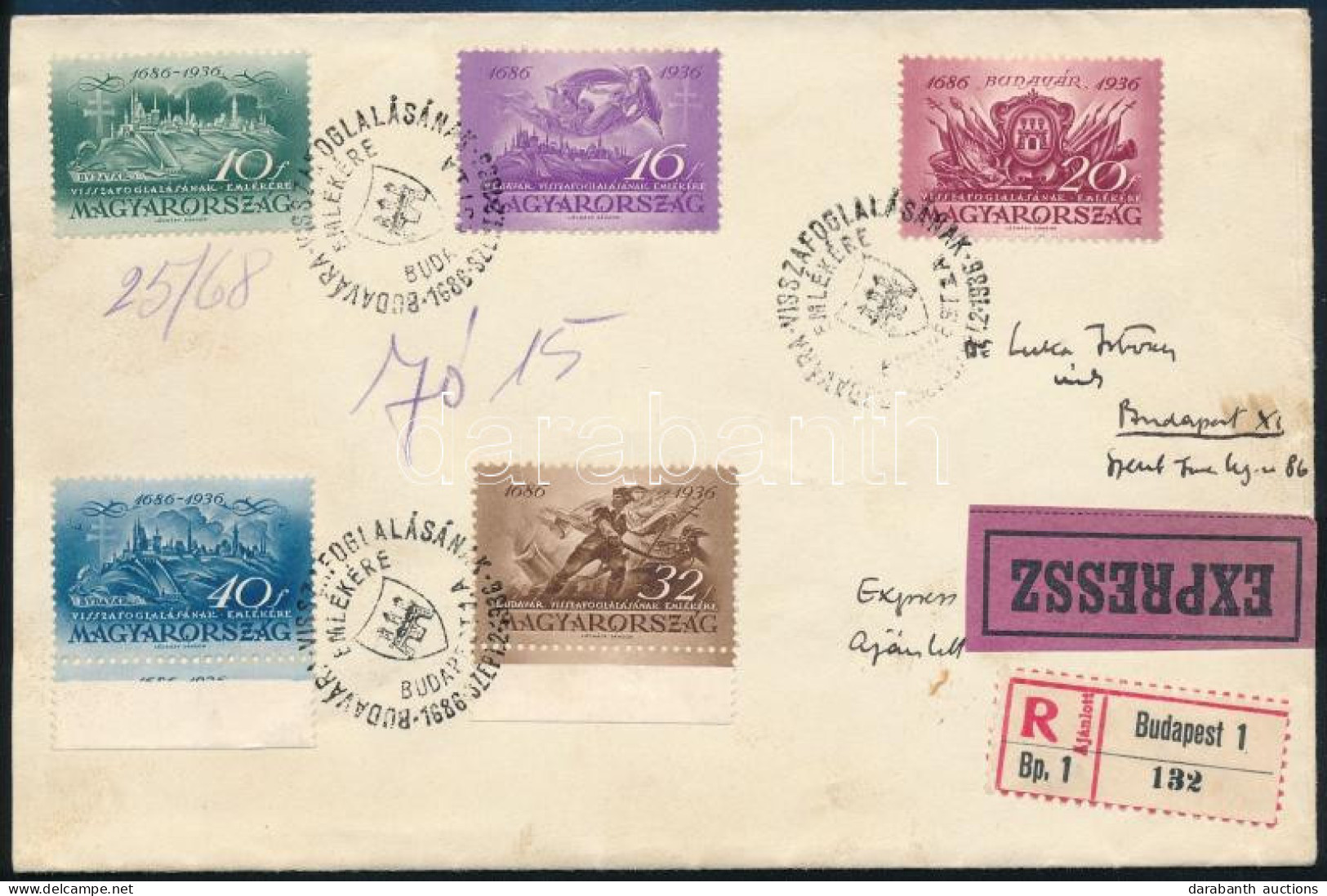 1936 Budavár Sor Ajánlott Expressz FDC-n / Mi 538-542 On Registered Express Cover - Altri & Non Classificati