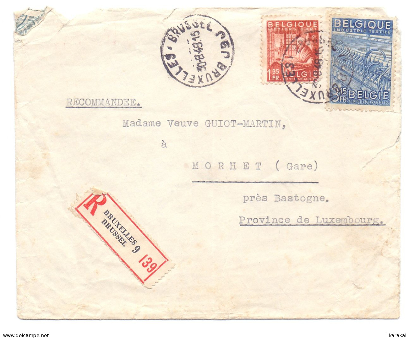 Belgique Lettre Recommandée 762 765 Exportation Belge De Bruxelles 9 Vers Morhet 1948 - 1948 Exportación