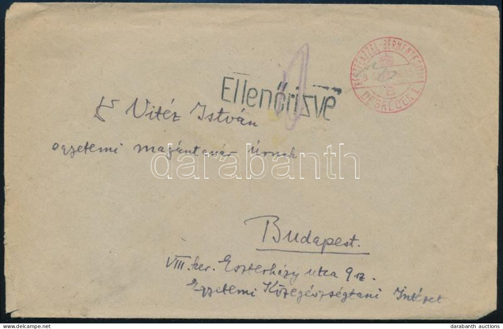 1945.már.16. Levél Készpénzes Bérmentesítéssel Debrecenből Budapestre, Cenzúrázva / Censored Cover With Handwritten Fran - Otros & Sin Clasificación