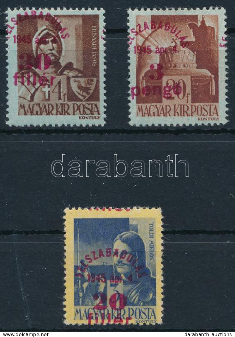 **, * 1945 Felszabadulás 3 Db Bélyeg Elcsúszott Felülnyomattal / Shifted Overprints - Sonstige & Ohne Zuordnung