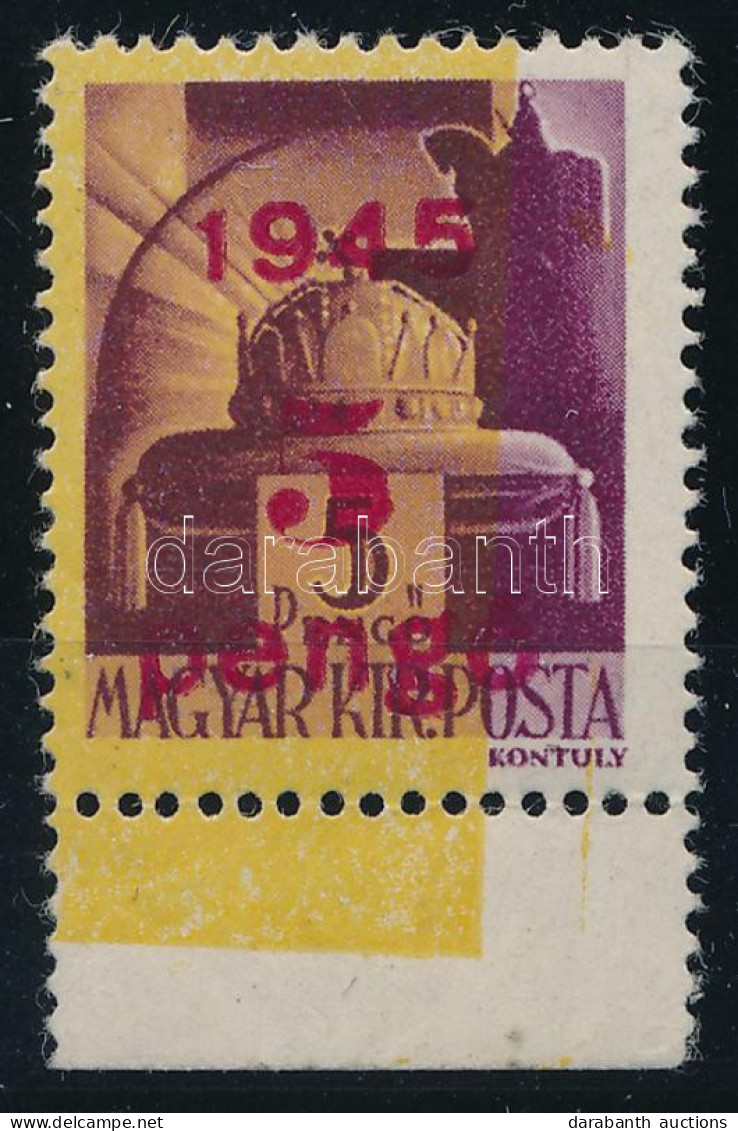 ** 1945 Kisegítő 5P/5P Elcsúszott Sárga Alapnyomat / Mi 809 Shifted Yellow Burelage - Autres & Non Classés