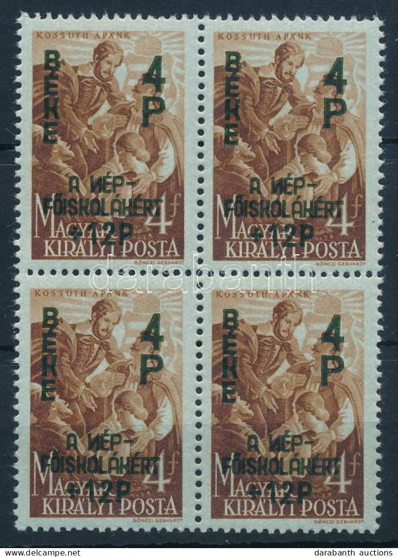 ** 1945 Béke I. 4+12P/4f Négyestömb Fordított "N" Lemezhibával (24.000) / Mi 775 Block Of 4 With Plate Variety - Sonstige & Ohne Zuordnung