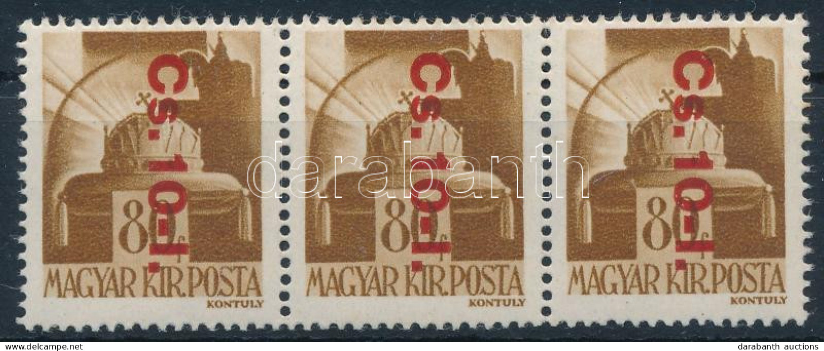 ** 1946 Betűs Cs.10-I./80f Visszavont Csomagbélyeg Hármascsík / Mi 861 Stripe Of 3 - Sonstige & Ohne Zuordnung