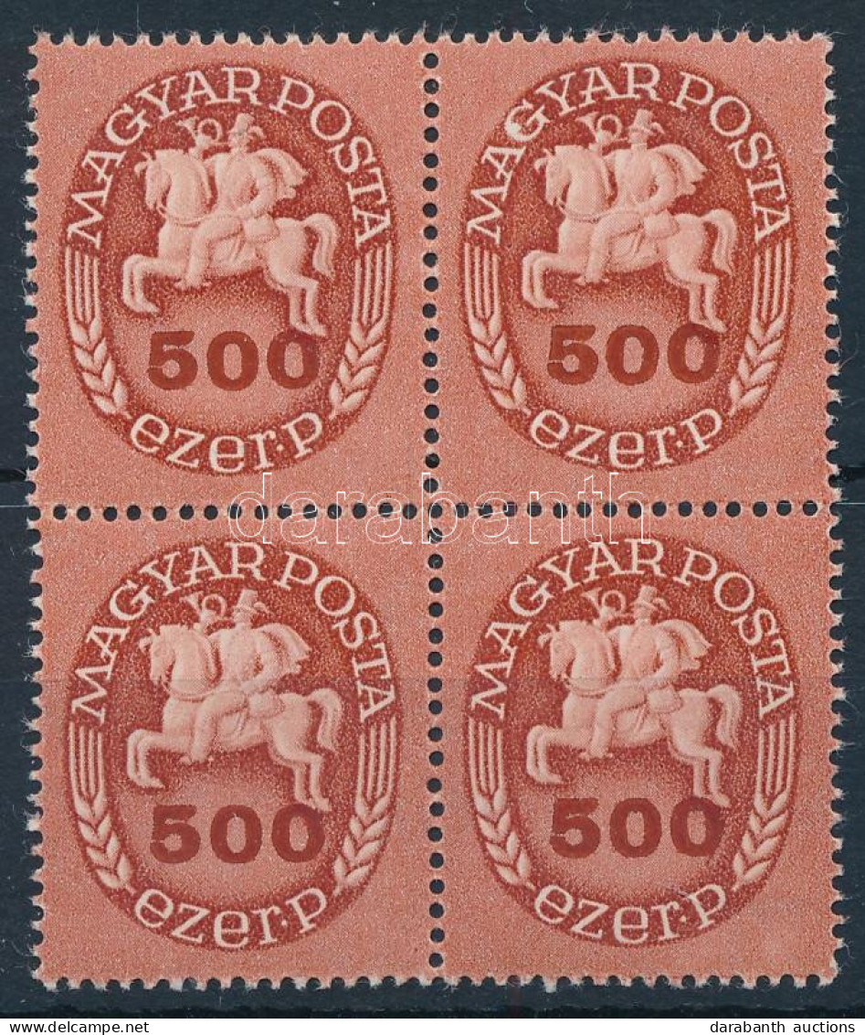 ** 1946 Lovasfutár 500 Ezer P Négyestömb Lemezhibával / Mi 890 Block Of 4 With Plate Variety - Andere & Zonder Classificatie