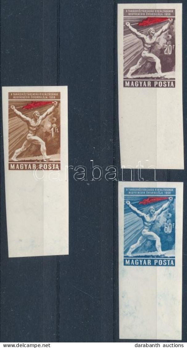 ** 1959 Magyar Tanácsköztársaság ívszéli Vágott Sor / Mi 1578-1580 Imperforate Margin Set - Autres & Non Classés