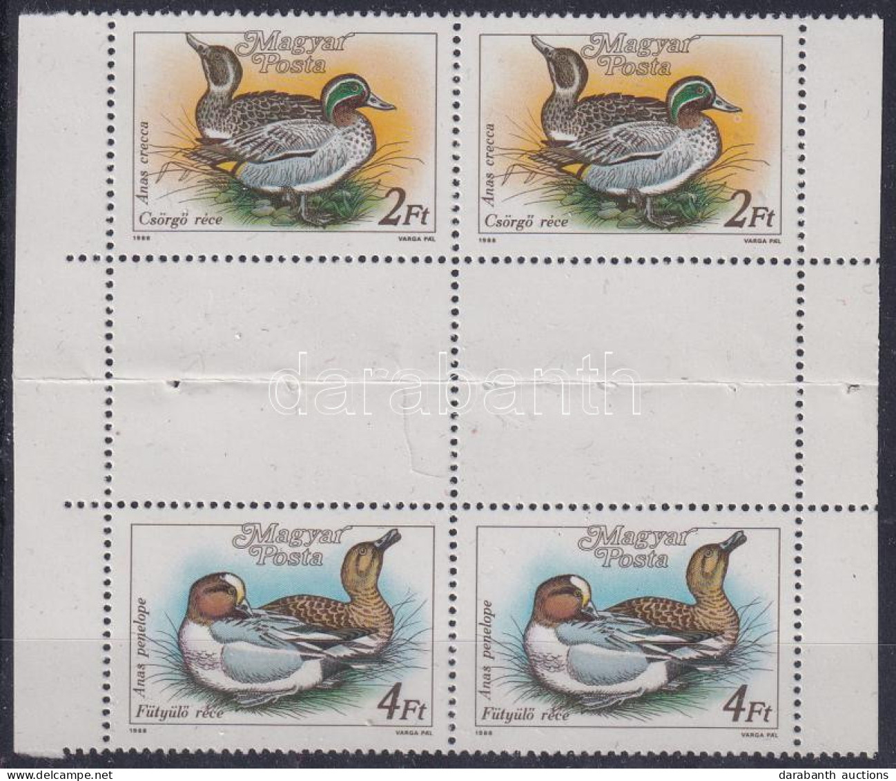 ** 1988 Récék 2Ft és 4Ft ívközéprészes Négyestömb (középen Hajtott) / Mi 3972 + 3974 Gutter Block Of 4 (folded In The Mi - Andere & Zonder Classificatie