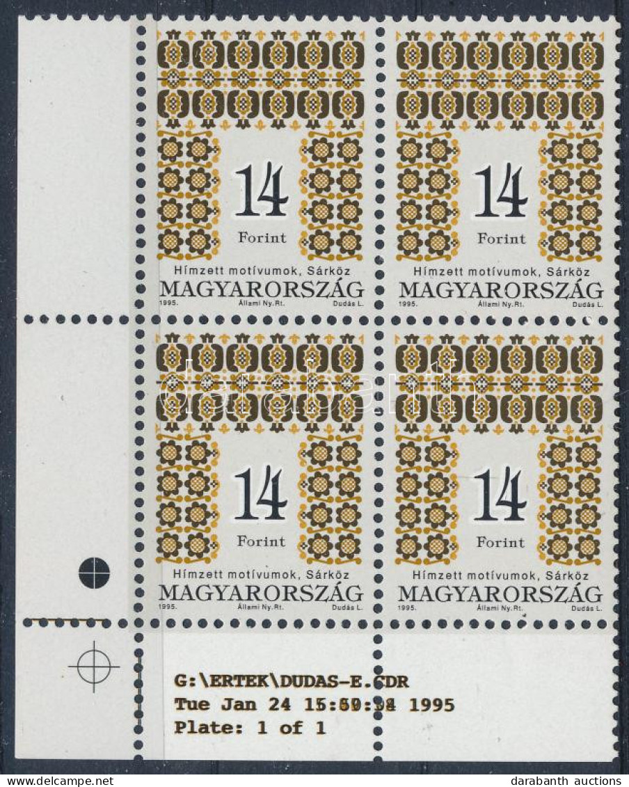 ** 1995 Magyar Népművészet 14Ft ívsarki Négyestömb, ívszéli Felirattal / Mi 4336 Corner Block Of 4, Text On The Margin - Other & Unclassified