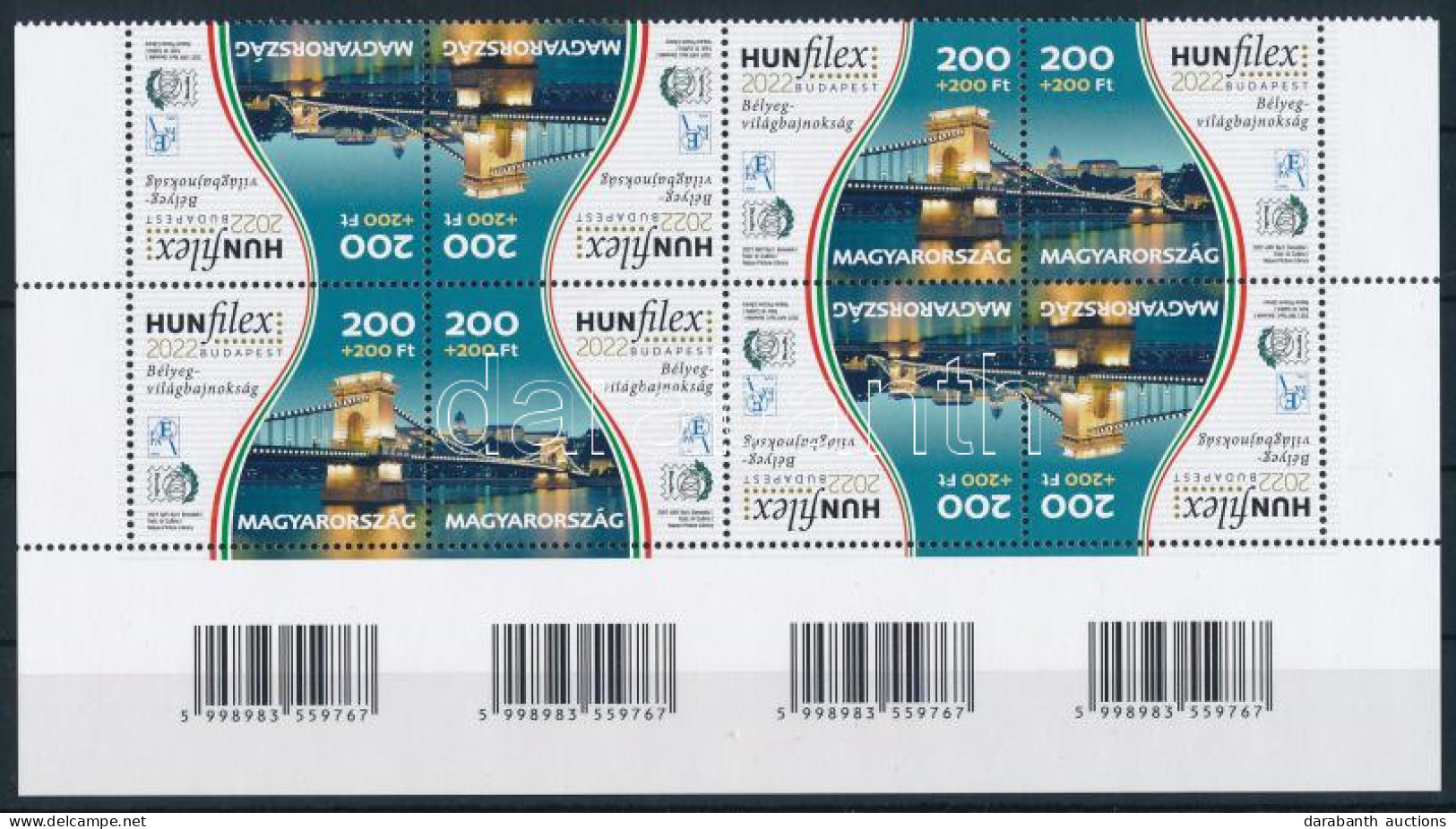 ** 2021 Hunfilex Budapest ívsarki Vonalkódos 8-as Tömb / Mi 6191-6192 Corner Block Of 8 With Bar Codes - Autres & Non Classés