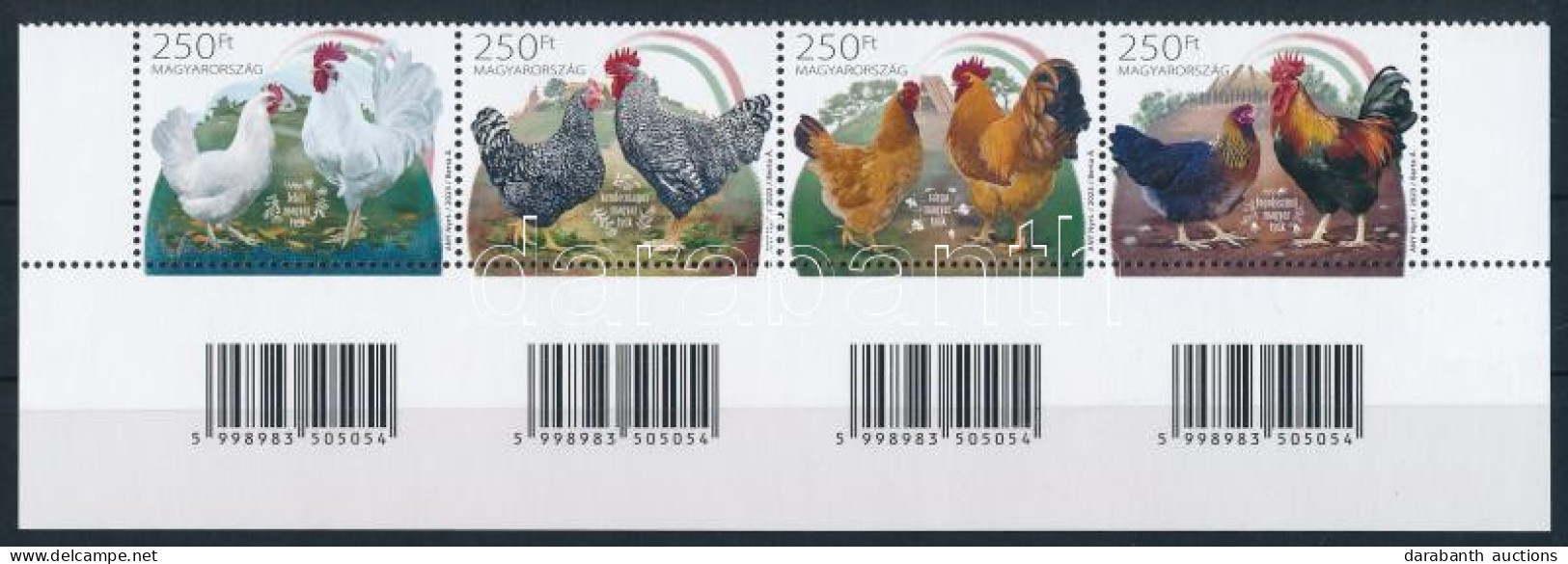 ** 2023 Őshonos Magyar Baromfifajták II. Vonalkódos Négyescsík / Stripe Of 4 With Bar Codes - Sonstige & Ohne Zuordnung