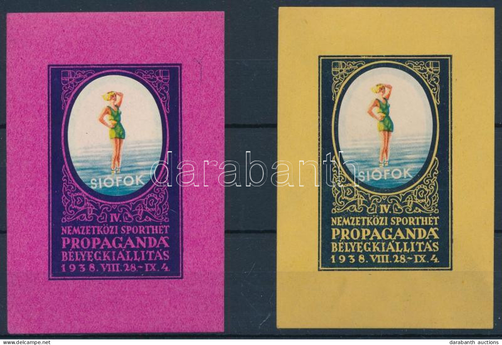 ** 1938/5a+b Siófoki Nemzetközi Sporthét Emlékív Pár (16.000) / Souvenir Sheet Pair - Sonstige & Ohne Zuordnung