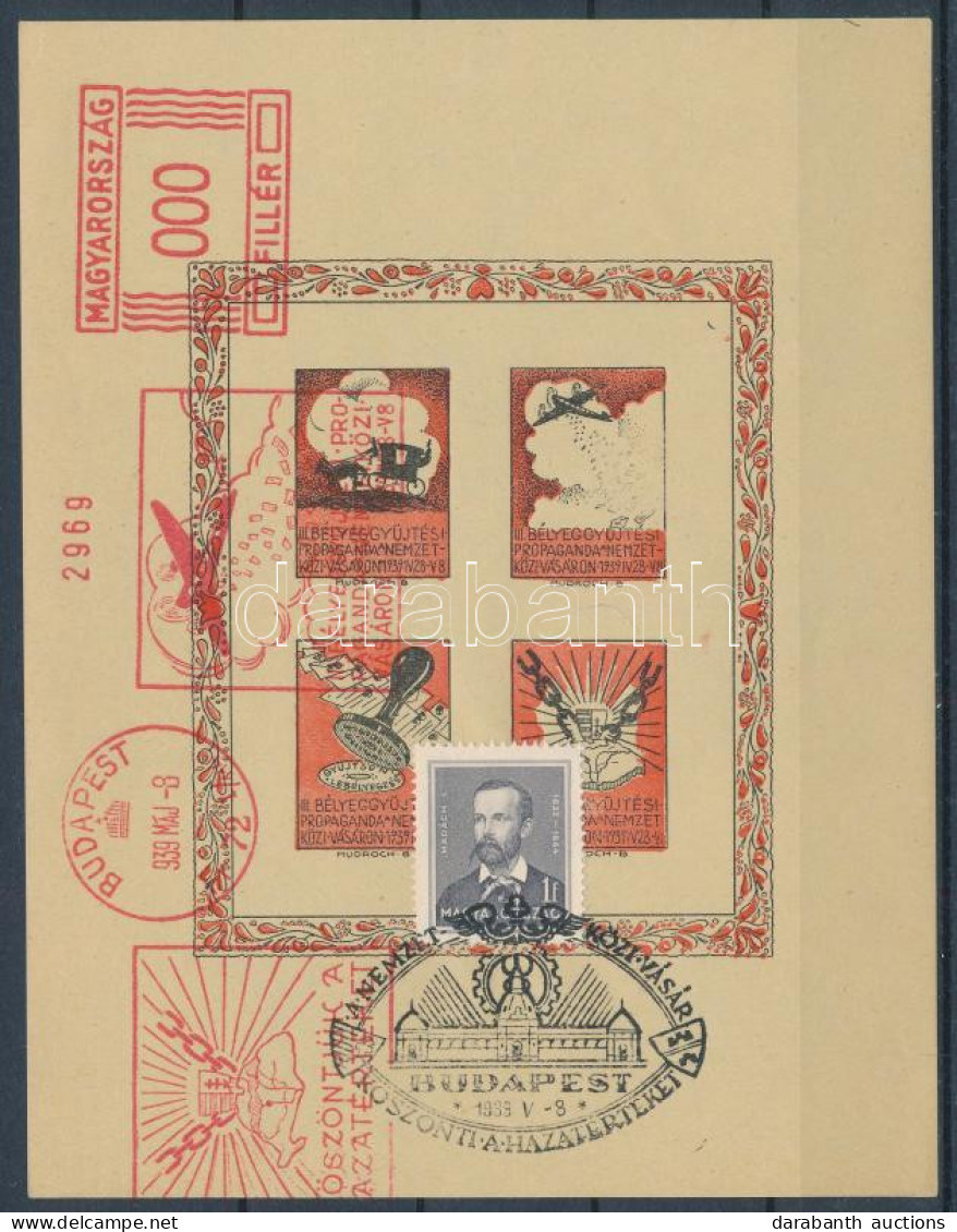 O 1939/1bb III. Bélyeggyűjtési Propaganda Emlékív Arcképek 1f Bélyeggel és Alkalmi Bélyegzéssel / Souvenir Sheet - Altri & Non Classificati