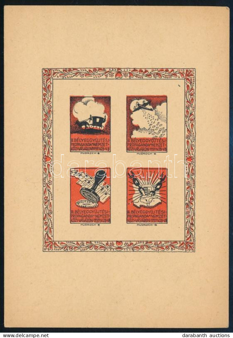 1939 III. Bélyeggyűjtési Propaganda Emlékív Próbanyomata / Levelezőlap Francotyp Bélyegzésekkel (12.000) / Souvenir Shee - Other & Unclassified