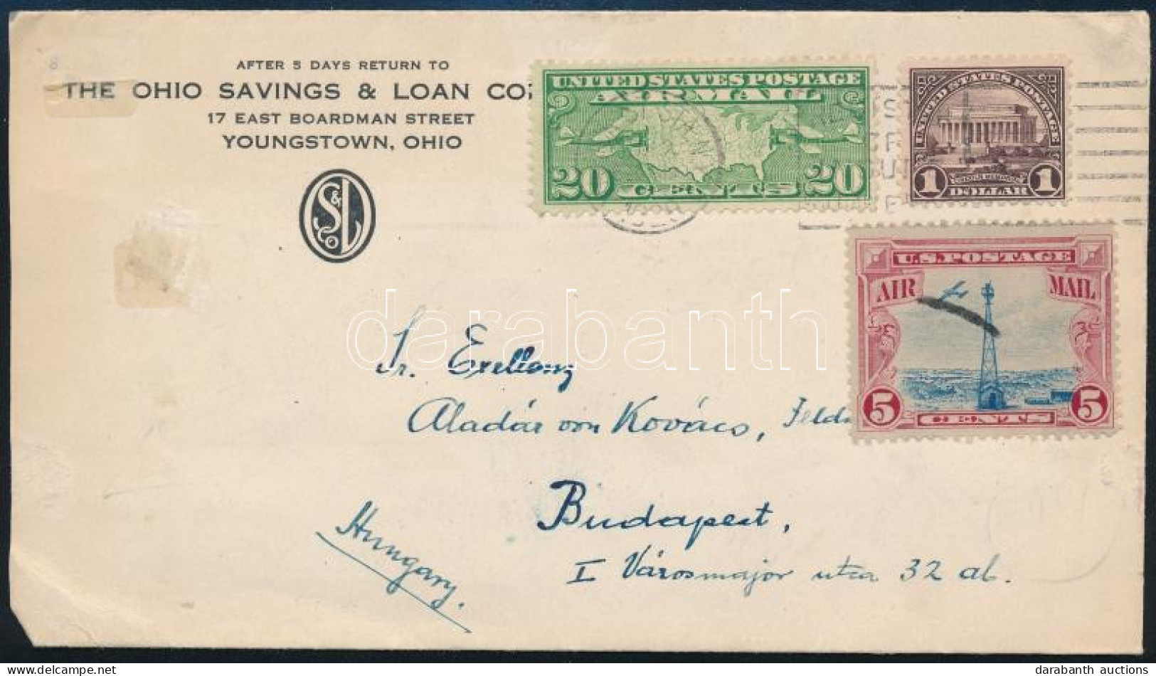 1929 Zeppelin Levél Ohioból Friedrichshafenen át Budapestre / Zeppelin Cover From Ohio Via Friedrichshafen To Budapest - Autres & Non Classés