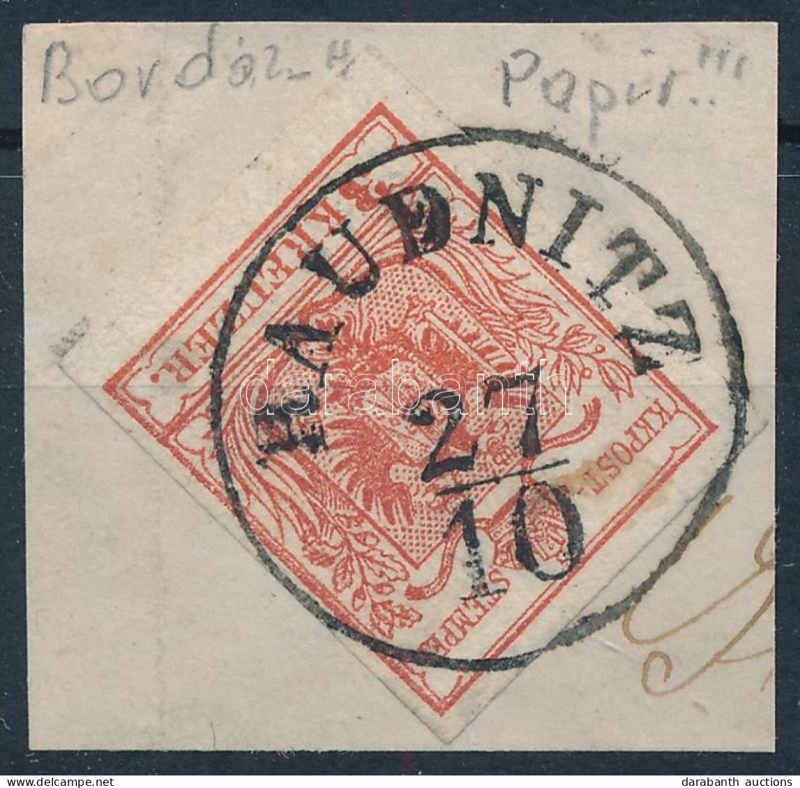 1850 3kr Bordázott Papír, Kivágáson / Ribbed Paper, On Cutting "HAUDNITZ" - Otros & Sin Clasificación