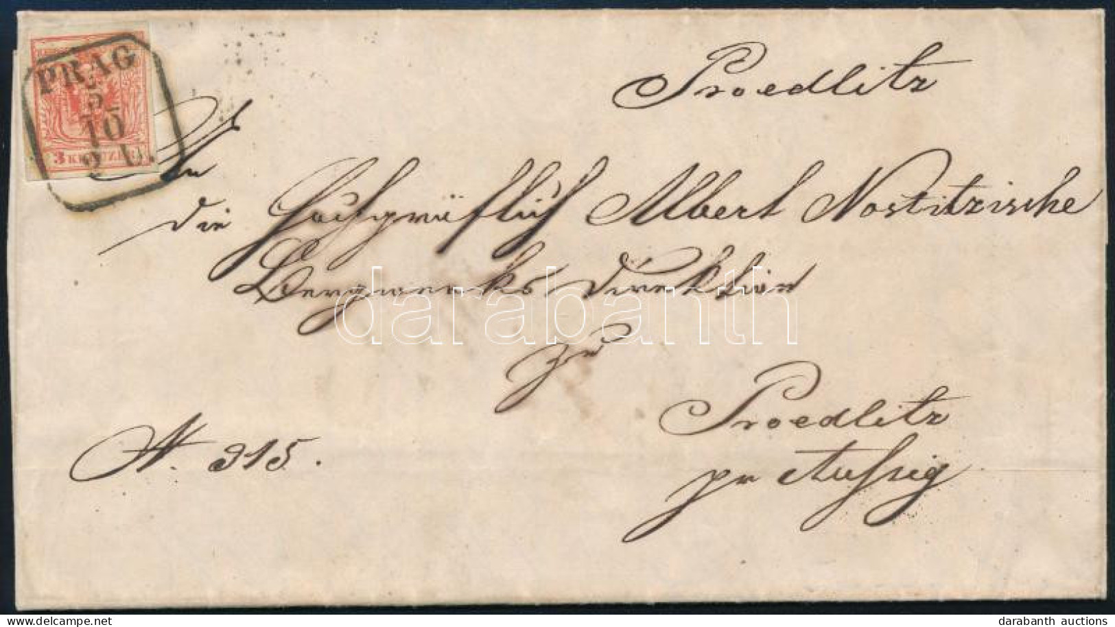 1854 3kr Levélen / On Cover "PRAG" - Otros & Sin Clasificación