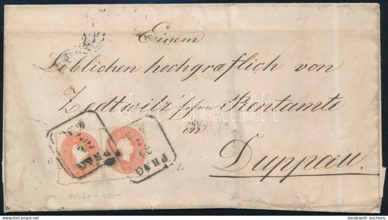 1863 2 X 5kr Levélen / On Cover "PRAG" - Otros & Sin Clasificación