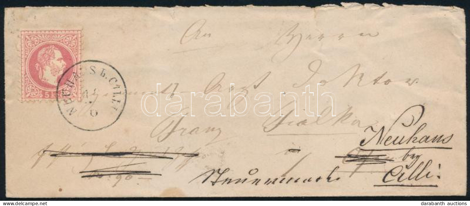 1869 5kr Levélen Budára, Visszaküldve / On Cover "NEUHAUS L. CILLI" - Ofen, Returned - Other & Unclassified