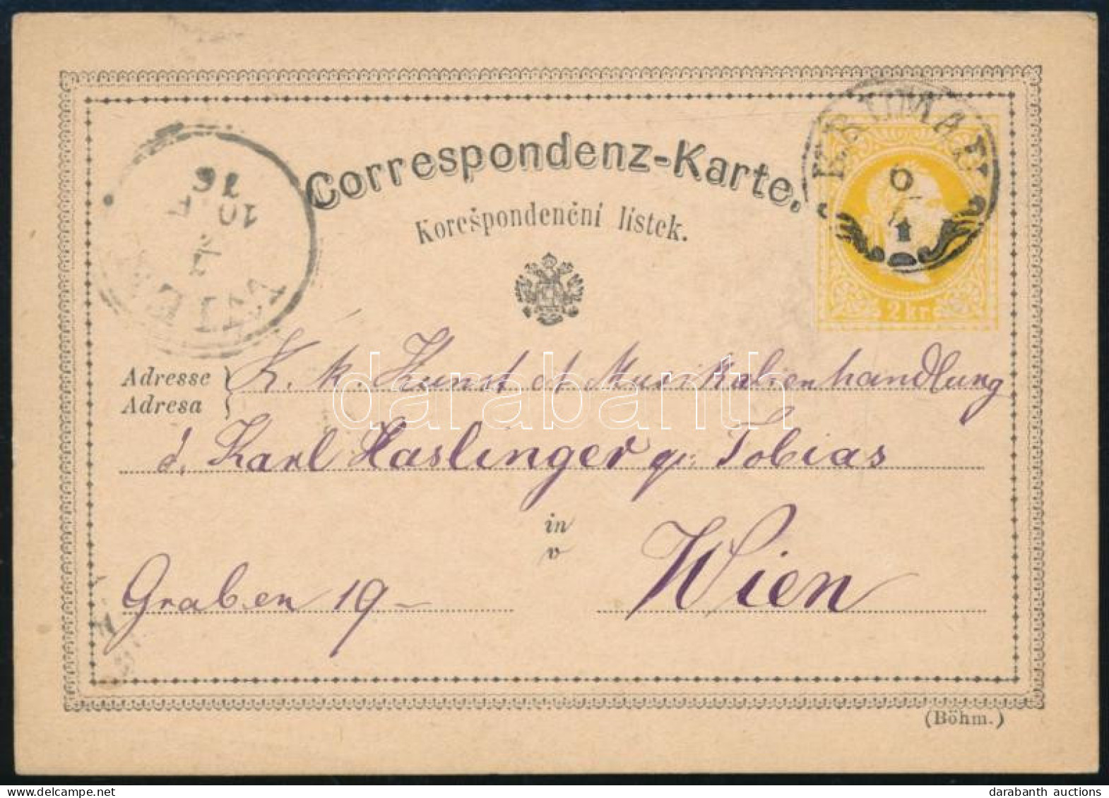 1876 2kr Díjjegyes Levelezőlap / PS-card "KRUMAU" - Altri & Non Classificati