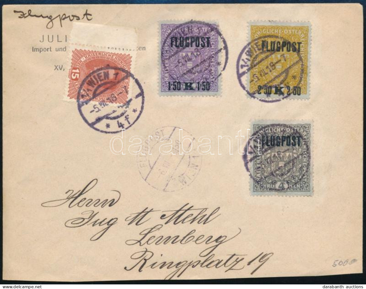 1918 Légi Levél Lembergbe / Airmail Cover To Lemberg - Altri & Non Classificati