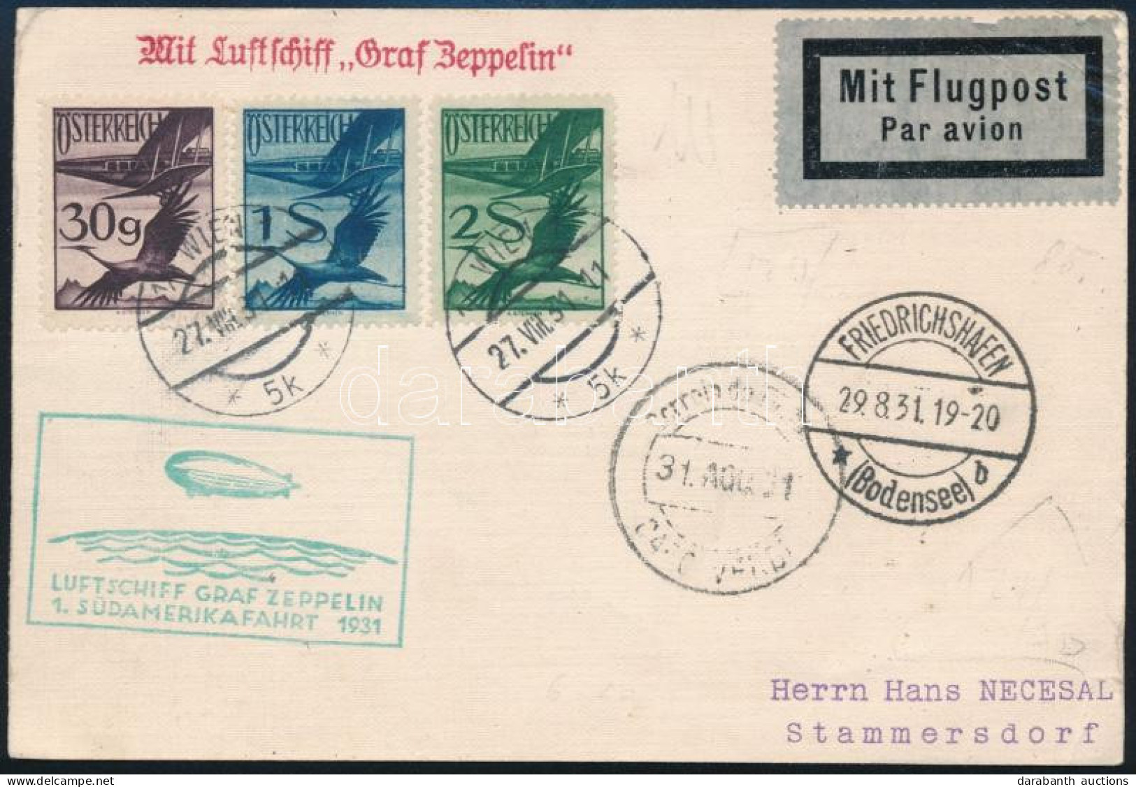 1931 Zeppelin 1. Dél-amerikai útja Levelezőlap / Zeppelin 1st South America Flight Postcard - Otros & Sin Clasificación