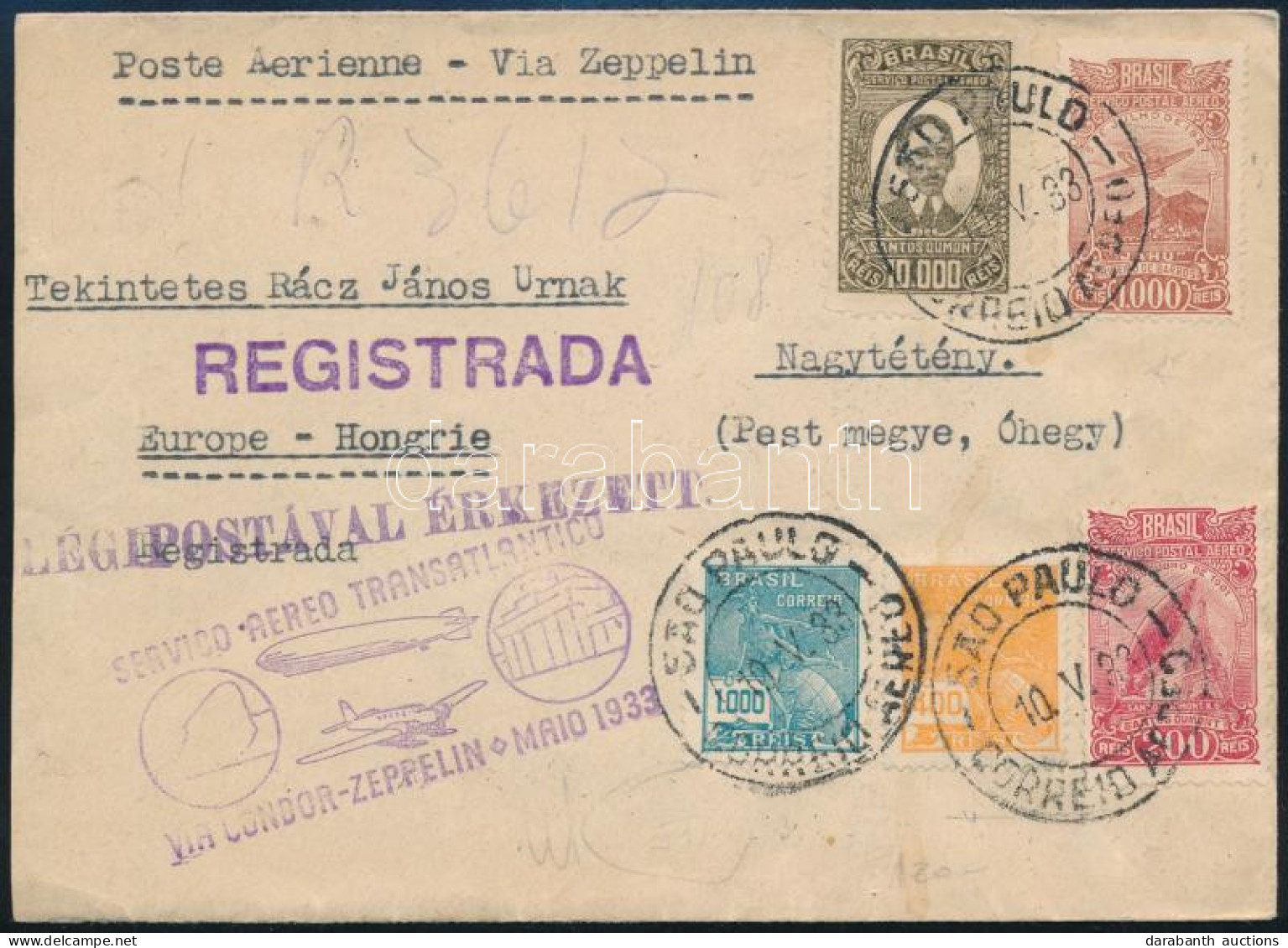 1933 Zeppelin 3. Dél Amerikai Repülés Levél Magyarországra / Zeppelin 3th South America Flight Cover To Hungary - Andere & Zonder Classificatie