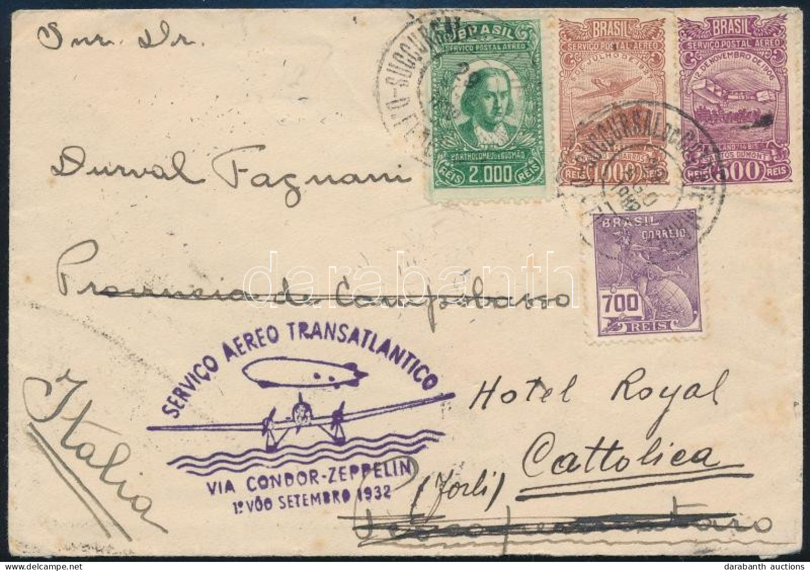 1933 Zeppelin 6. Dél Amerikai Repülés Levél Olaszországba / Zeppelin 6th South America Flight Cover To Italy - Other & Unclassified