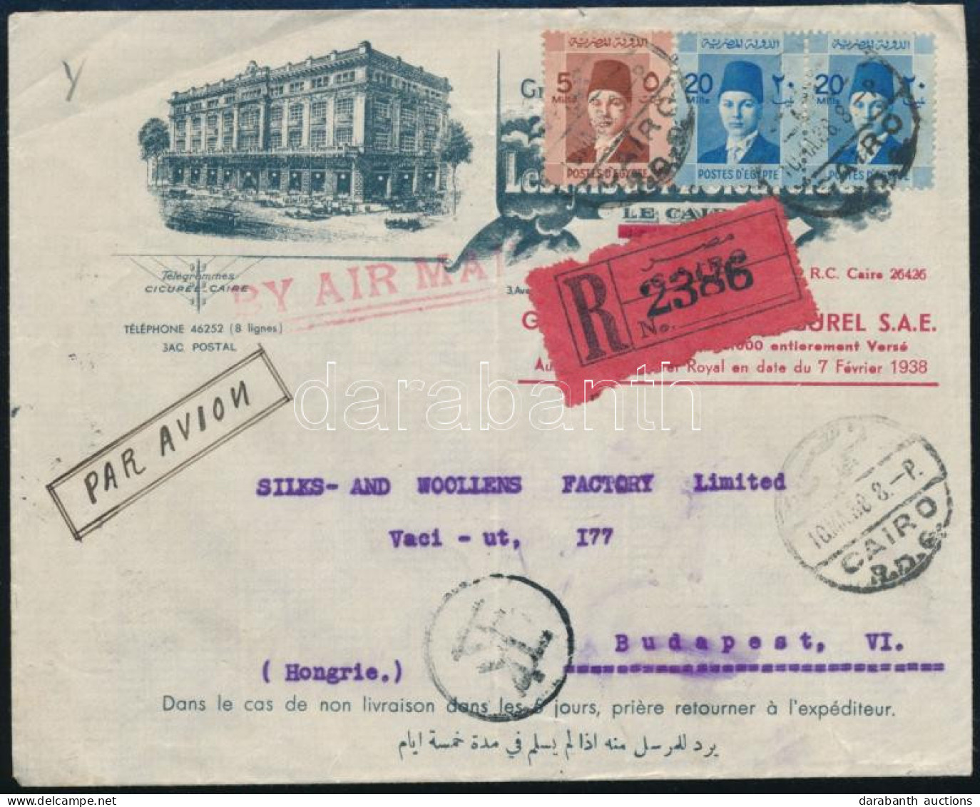 1938 Légi Ajánlott Levél Budapestre / Airmail Registered Cover To Hungary - Autres & Non Classés