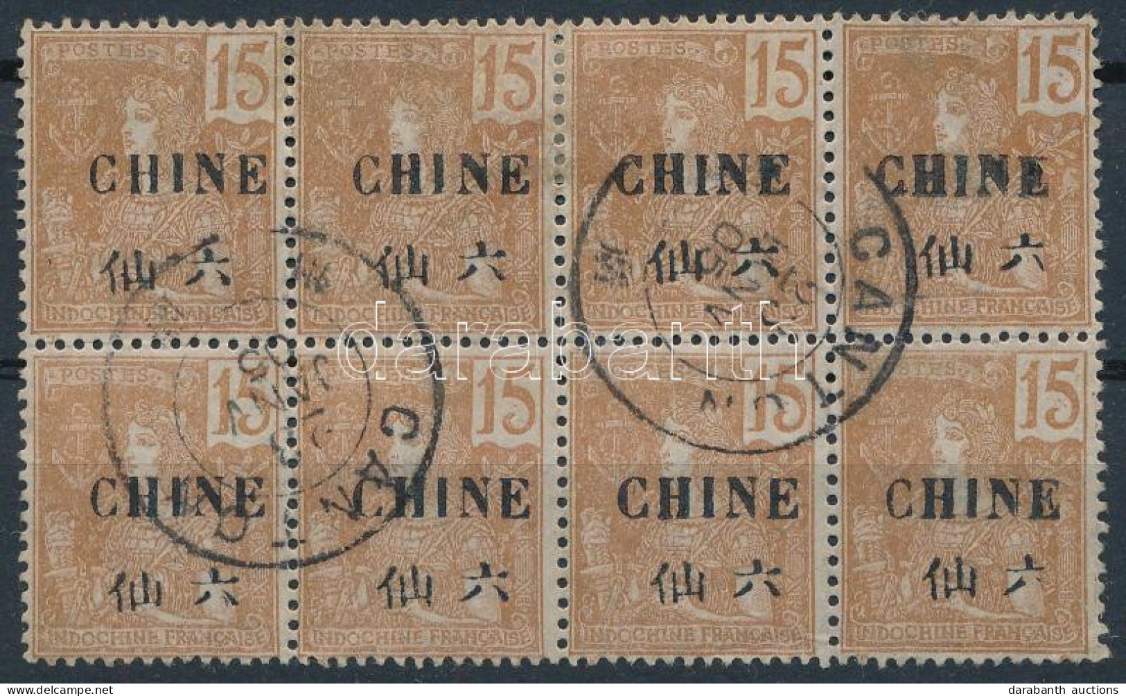 O Kouang-Tchéou 1905 Mi 22 Felülnyomott 8-as Tömb Lemezhibával / Block Of 8 With Plate Variety - Altri & Non Classificati