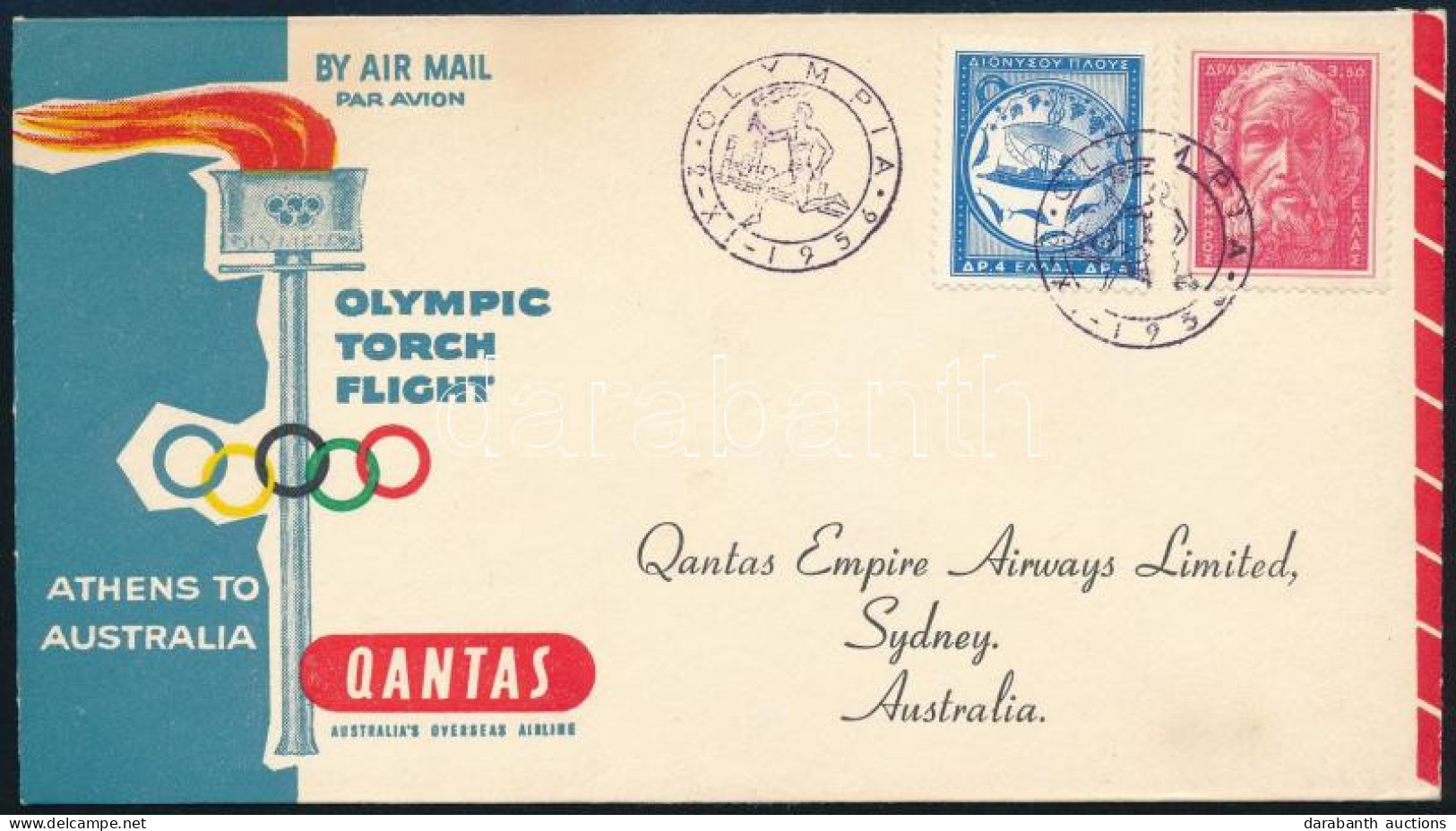 1956 Légi Olimpia Alkalmi Boríték 2 Db Olimpia Bélyeggel Ausztráliába Alkalmi Bélyegzésekkel / Airmail Olympics Cover To - Other & Unclassified