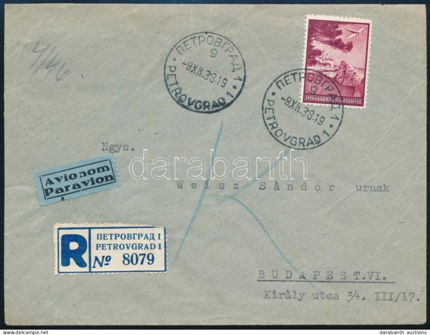 1938 Ajánlott Légi Levél Magyarországra / Registered Airmail Cover To Hungary - Autres & Non Classés