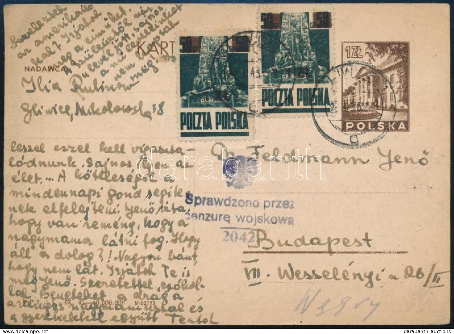 1946 Díjjegyes Levelezőlap Díjkiegészítéssel Budapestre, Cenzúrázva / Censored PS-card With Additional Franking To Hunga - Autres & Non Classés