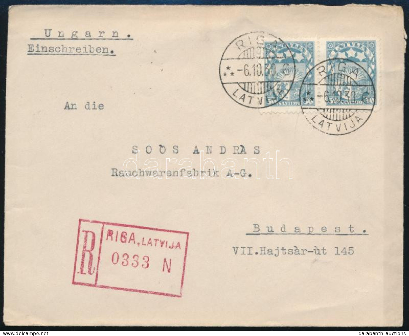 1930 Ajánlott Levél Budapestre / Registered Cover To Hungary - Andere & Zonder Classificatie