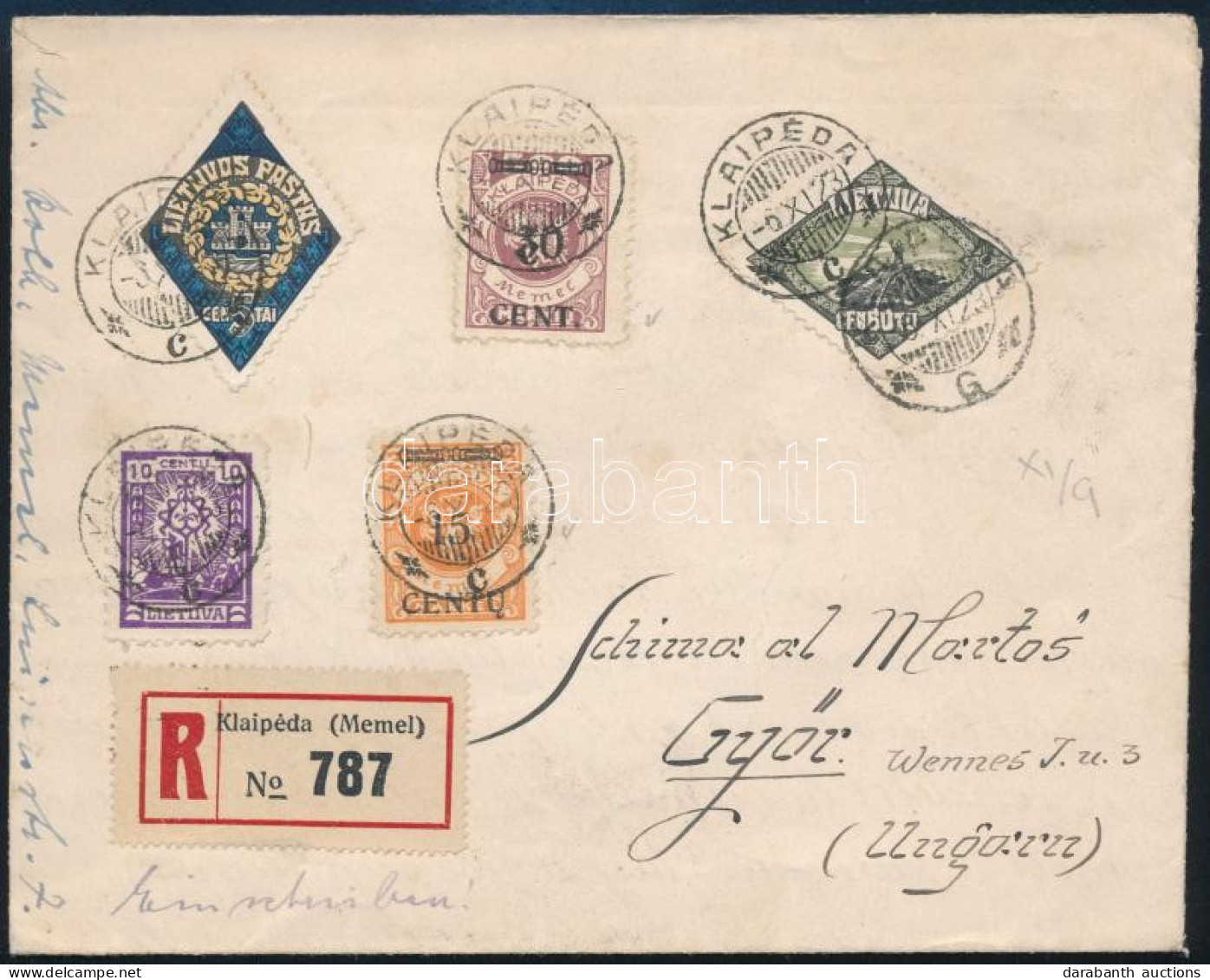 1923 Ajánlott Levél 5 Bélyeges Bérmentesítéssel Győrbe / Registered Cover With 5 Stamps To Hungary - Otros & Sin Clasificación